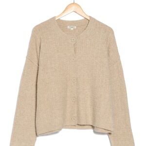 Max Studio Waffle Knit Cardigan - oatmeal